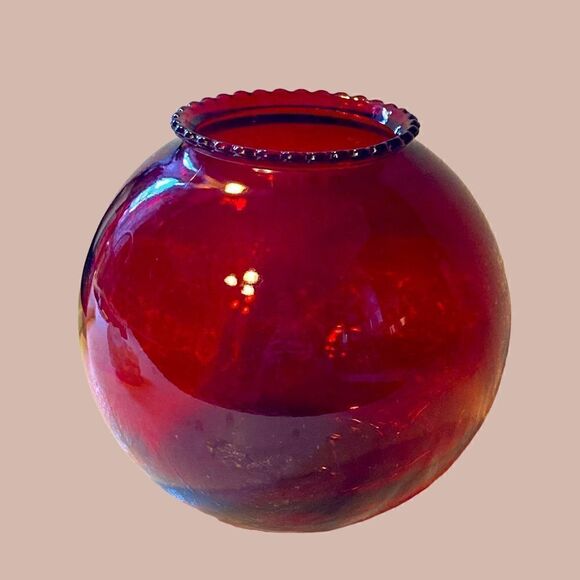 Vintage Anchor Hocking Depression Ruby Red Round Vase - Picture 1 of 7
